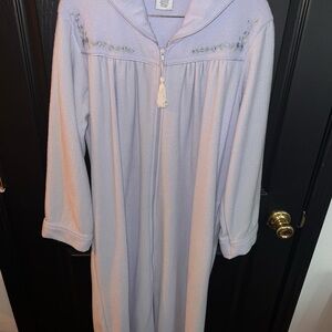 Vanity Fair Lavender Zip-Front Fleece Robe with Floral Embroidery